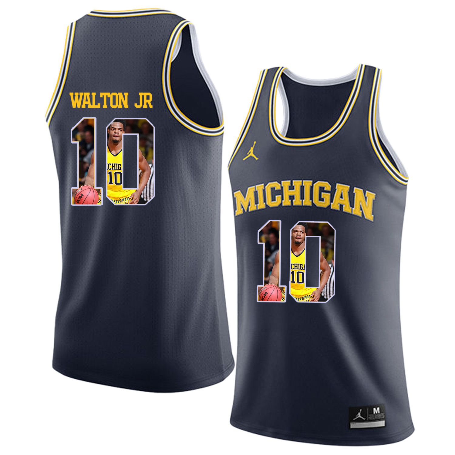 Men Jordan University of Michigan Basketball Navy #10 walton jr Fashion Edition Customized NCAA Jerseys->customized ncaa jersey->Custom Jersey